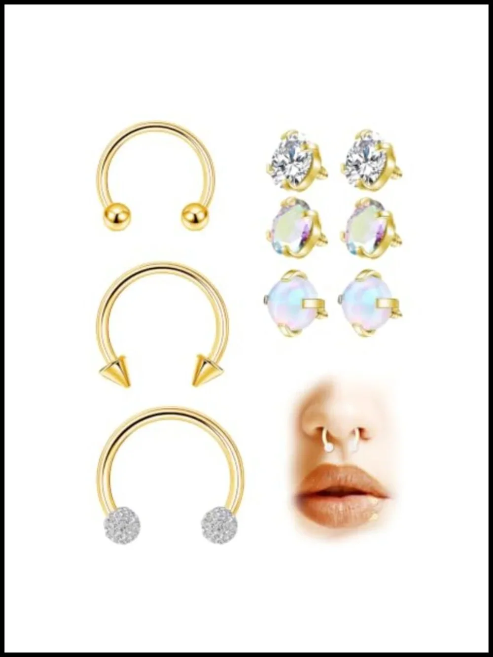 G23 Titanium Horseshoe Nose Ring Septum Hoop Opal CZ Interchangeable